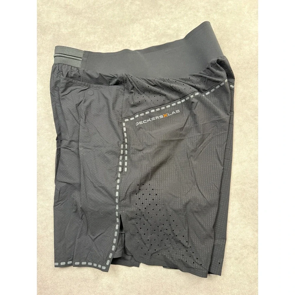 Deckers‎ X Lab Mens M 2-in-1 Running Shorts Black Reflective Pocket Performance